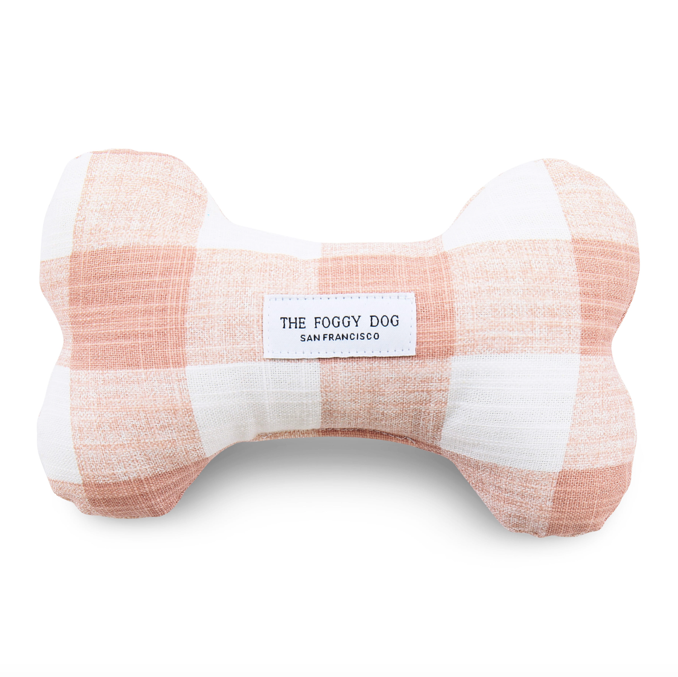 The Foggy Dog Blush Pink Gingham Dog Bone Squeaky Toy