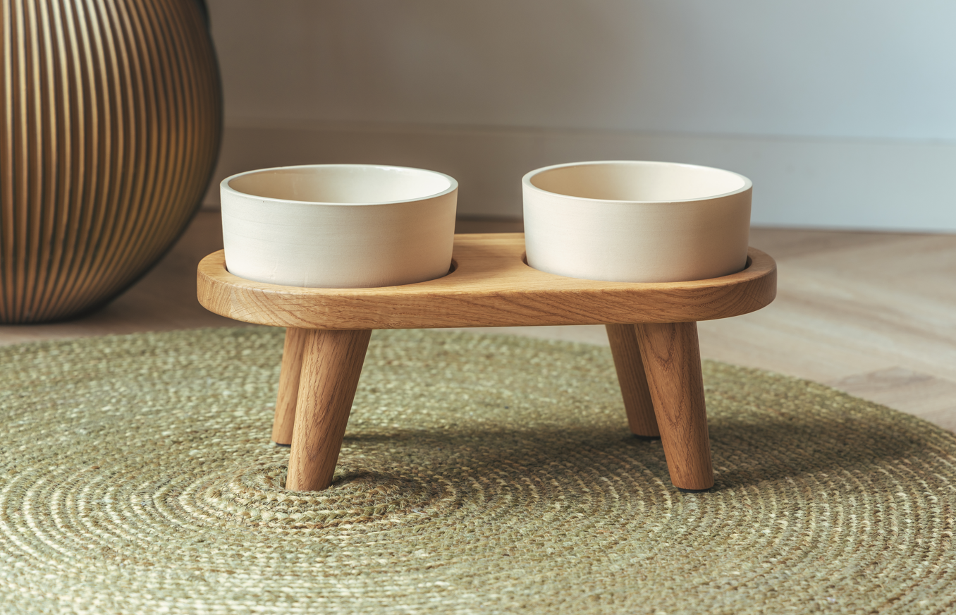 Wooden Tray for drink and food bowl size M (12cm legs)