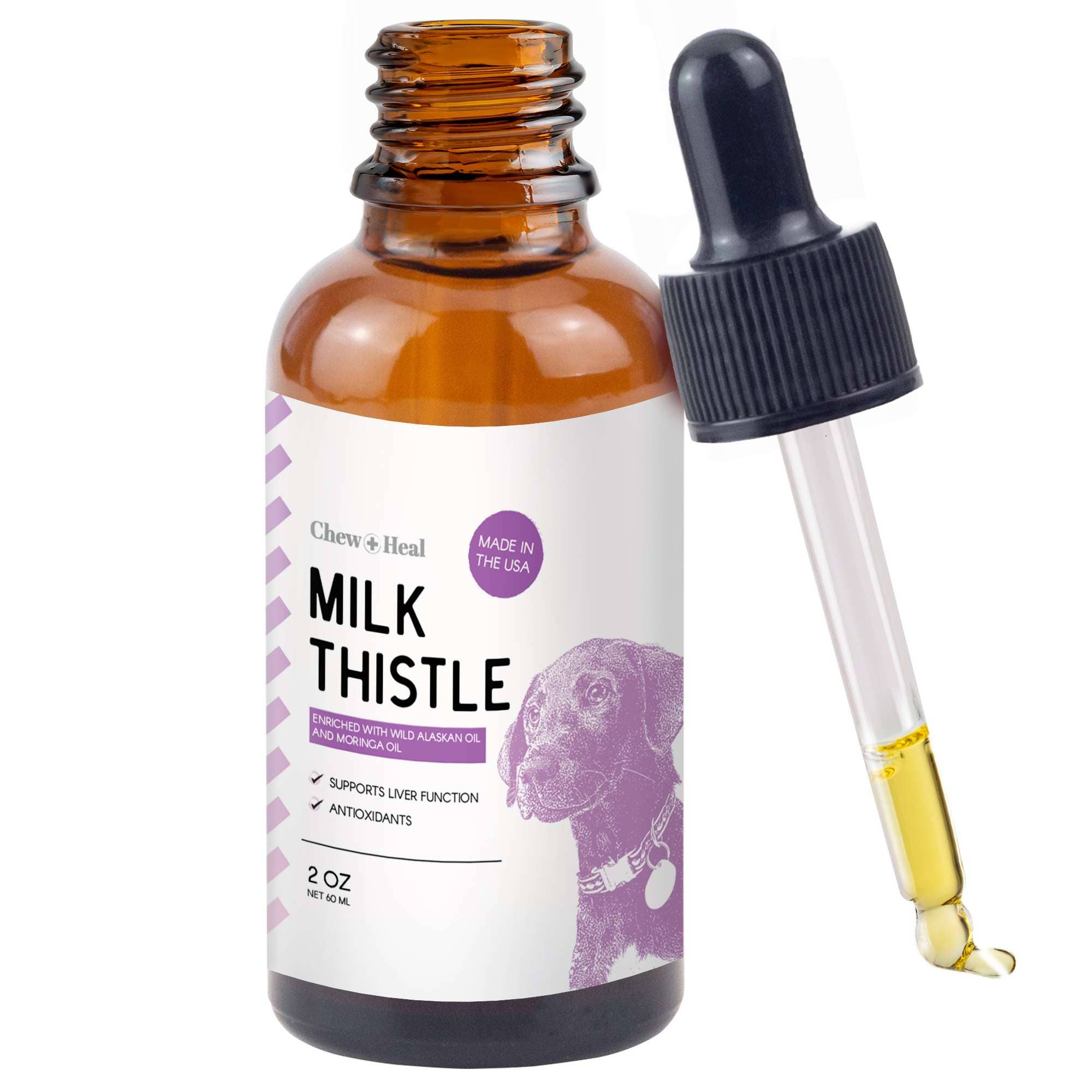 Chew + Heal Milk Thistle Tincture with Moringa & Salmon Oil for Dogs