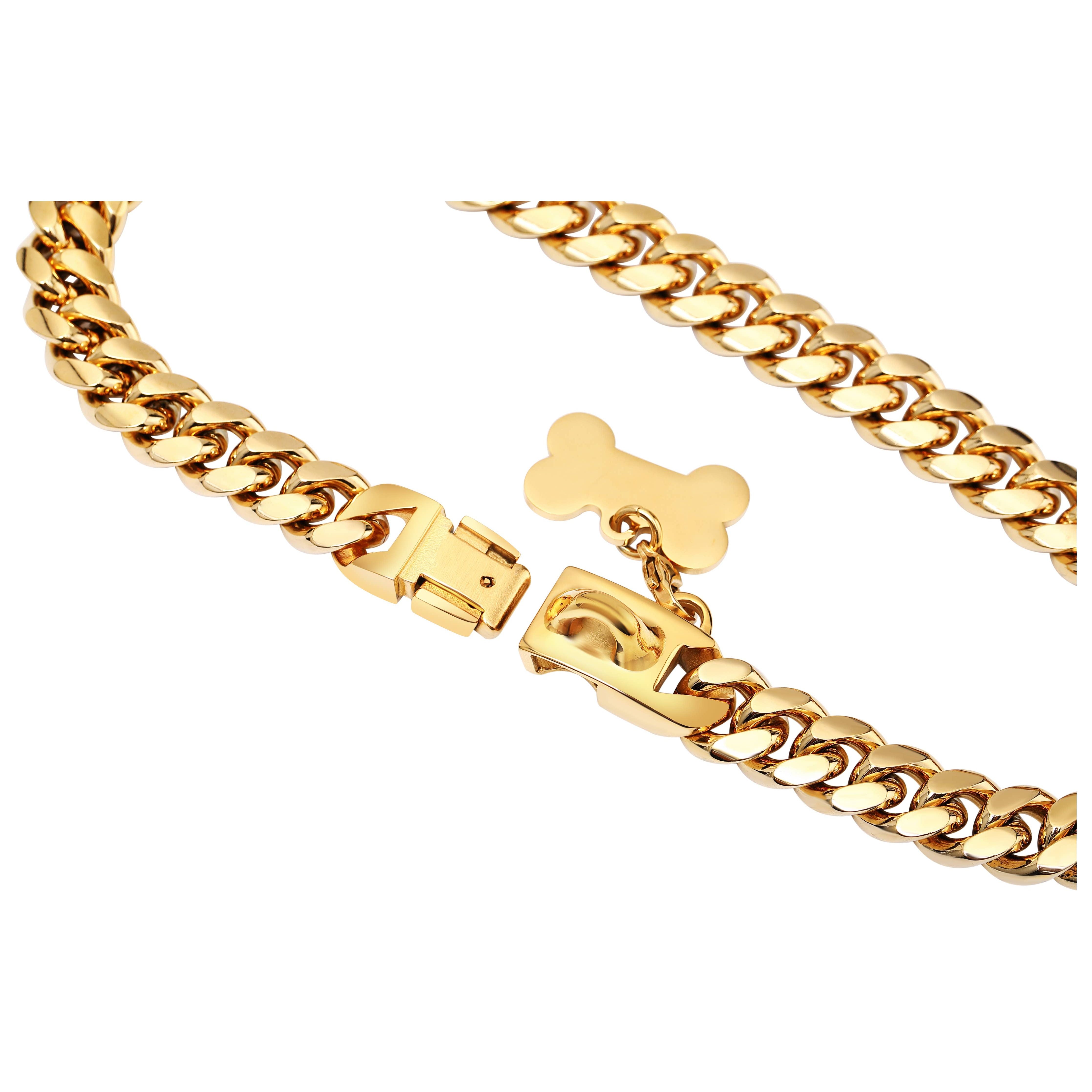 Vudeco Tarvos Gold Chain Dog Collar with Secure Snap Buckle - 19mm