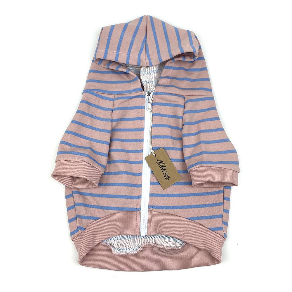 Milltown Brand Dog Zip Up Hoodie - Pink x Blue Stripe