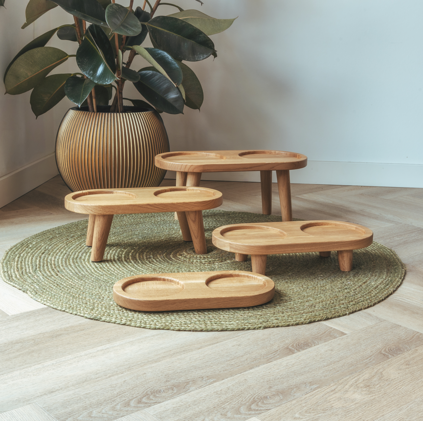 Wooden Tray for drink and food bowl size M (6cm legs)