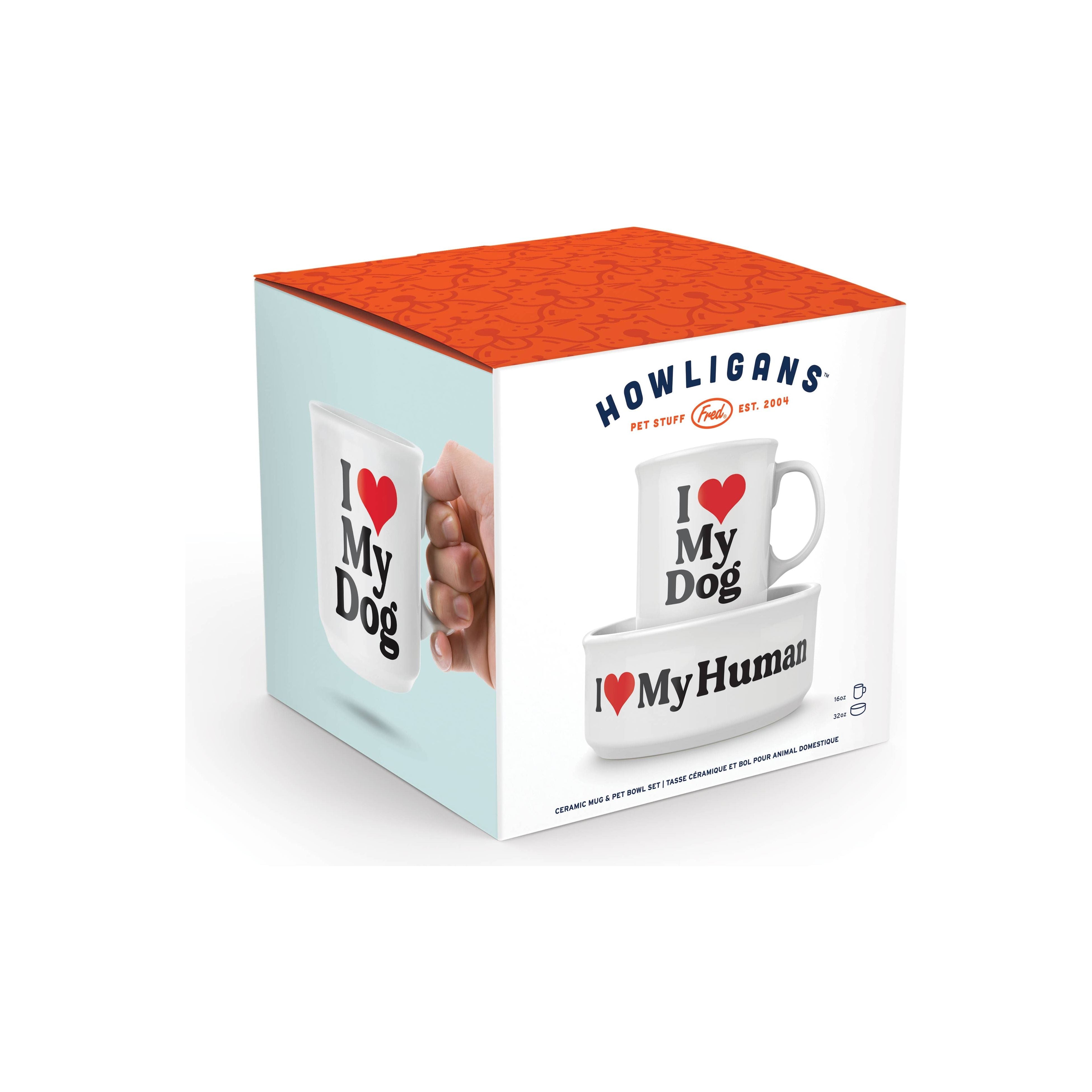 Fred & Friends Howligans - Mug+Dog Bowl - I Heart My Dog