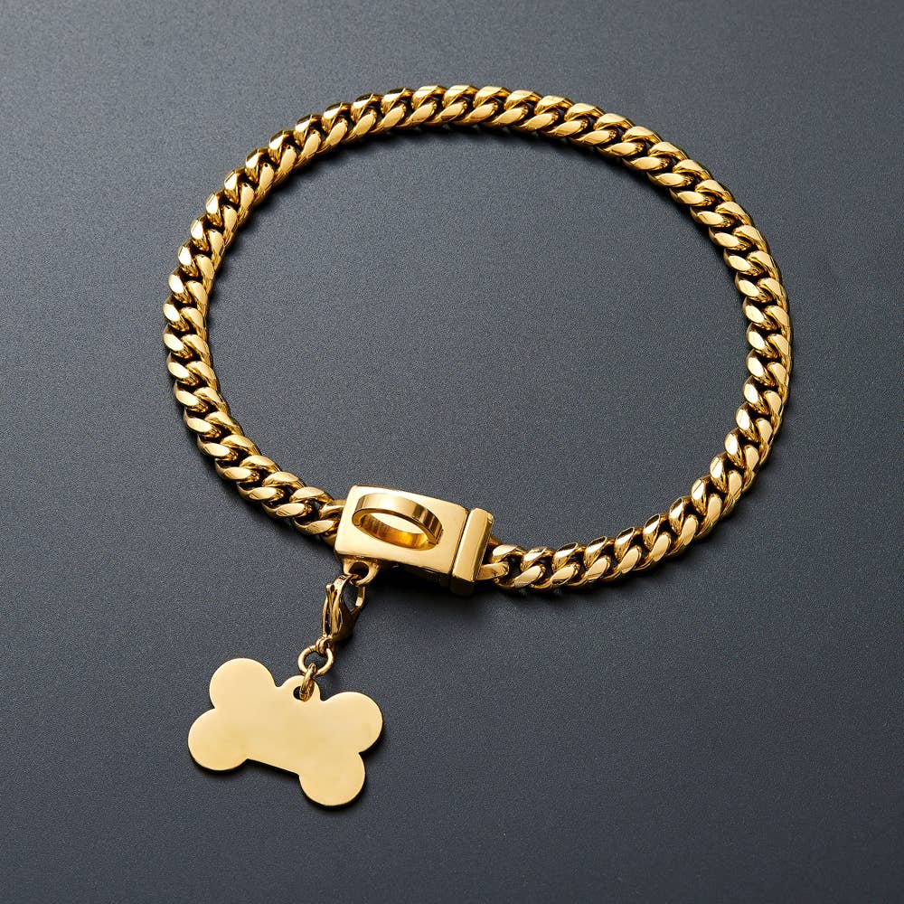 Vudeco Tarvos Gold Chain Dog Collar with Secure Snap Buckle 10mm