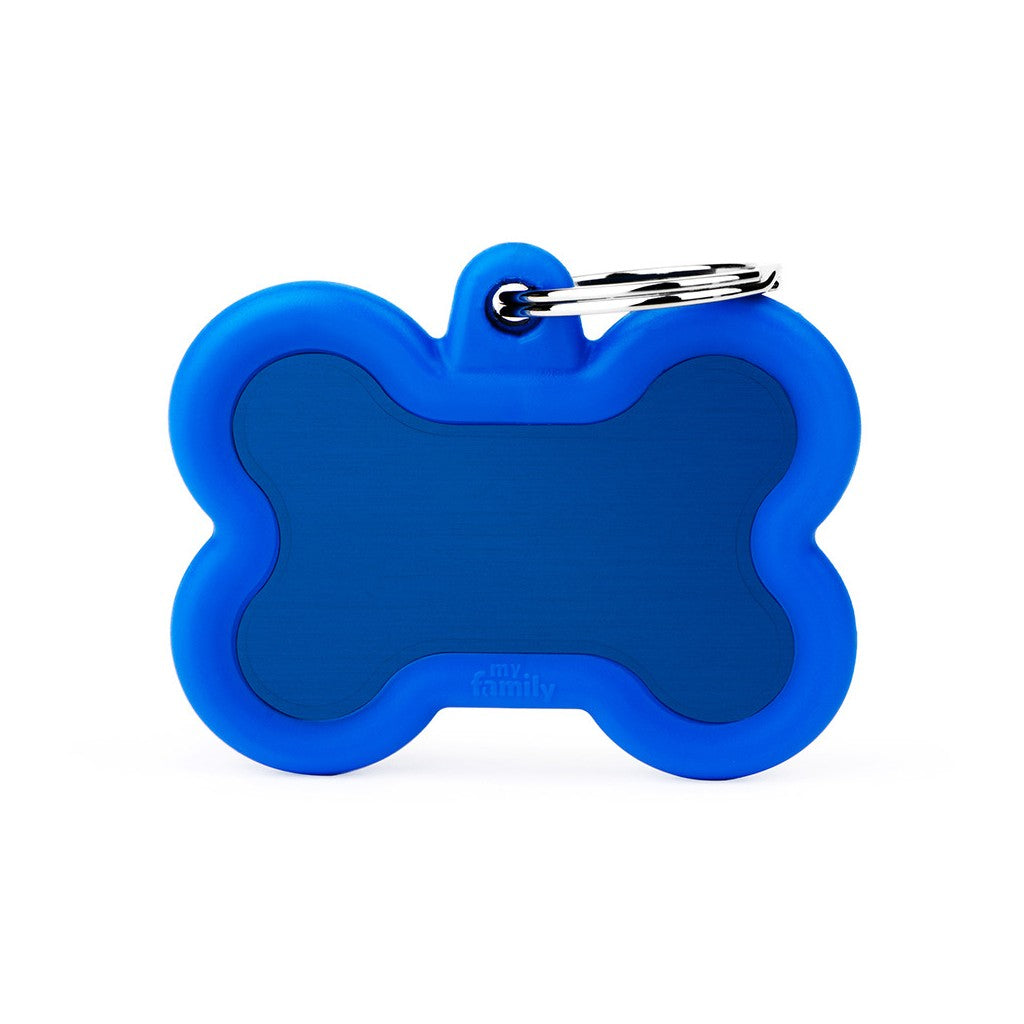 My Family Tag Hushtag Big Blue Aluminum Bone ID Tag with Rubber