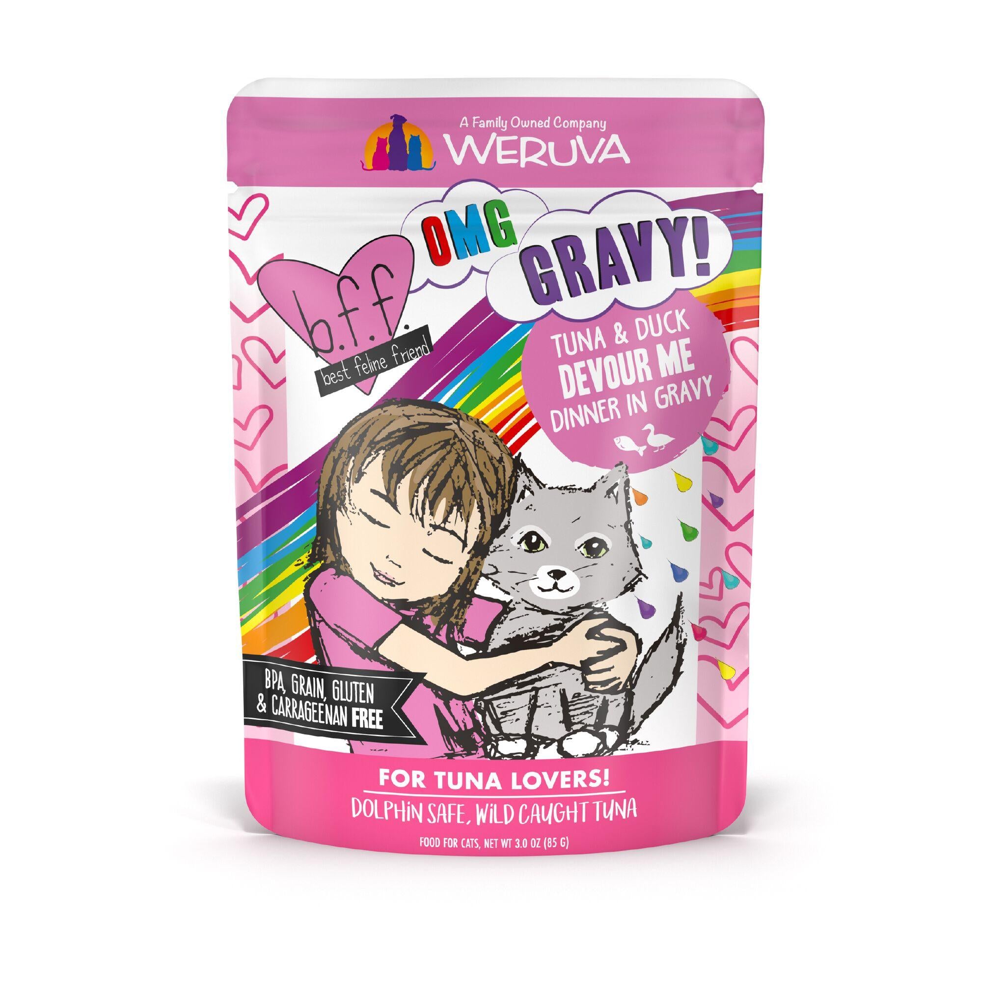 Weruva BFF OMG GRAVY Tuna & Duck Dinner in Gravy Wet Cat Food Pouch, 3-oz