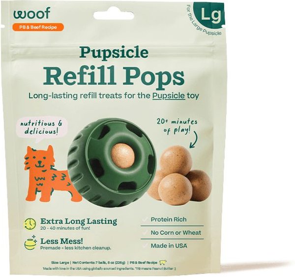 Woof Pupsicle Pops Refills Beef/Peanut Butter Grain-Free Lickable-Large 8oz