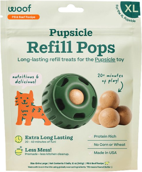 Woof Pupsicle Pops Refills Beef/Peanut Butter Grain-Free Lickable-XLarge 12oz