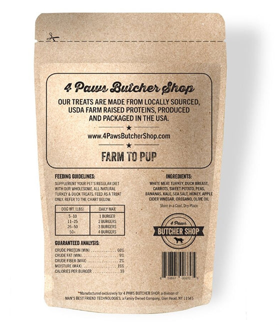 4 Paws Butcher Shop Turkey & Duck Burger w/ Veggies 4oz