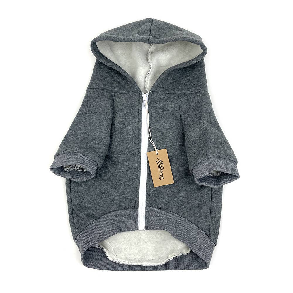 Milltown Brand Dog Zip Up Hoodie - Charcoal Grey