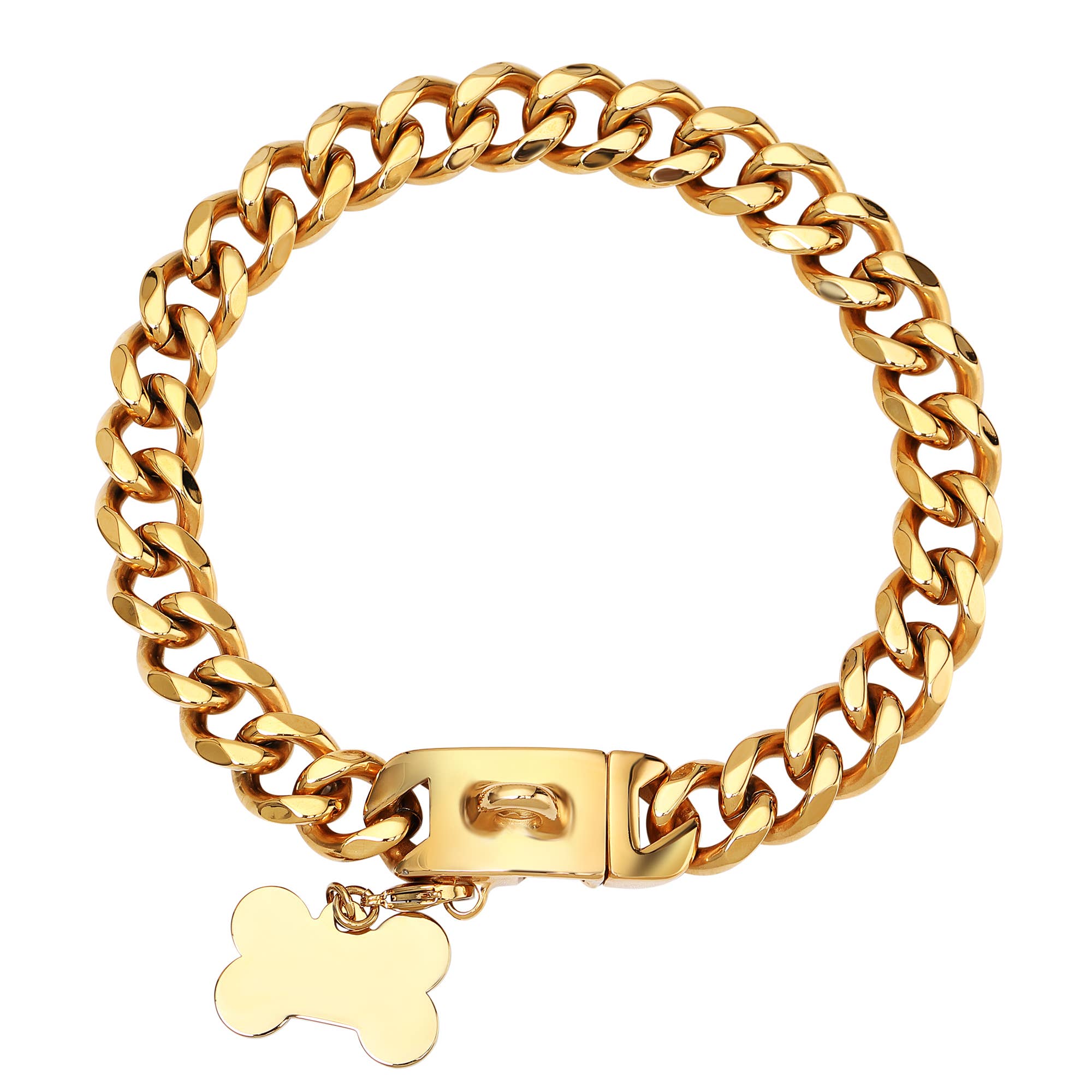 Vudeco Tarvos Gold Chain Dog Collar with Secure Snap Buckle - 19mm