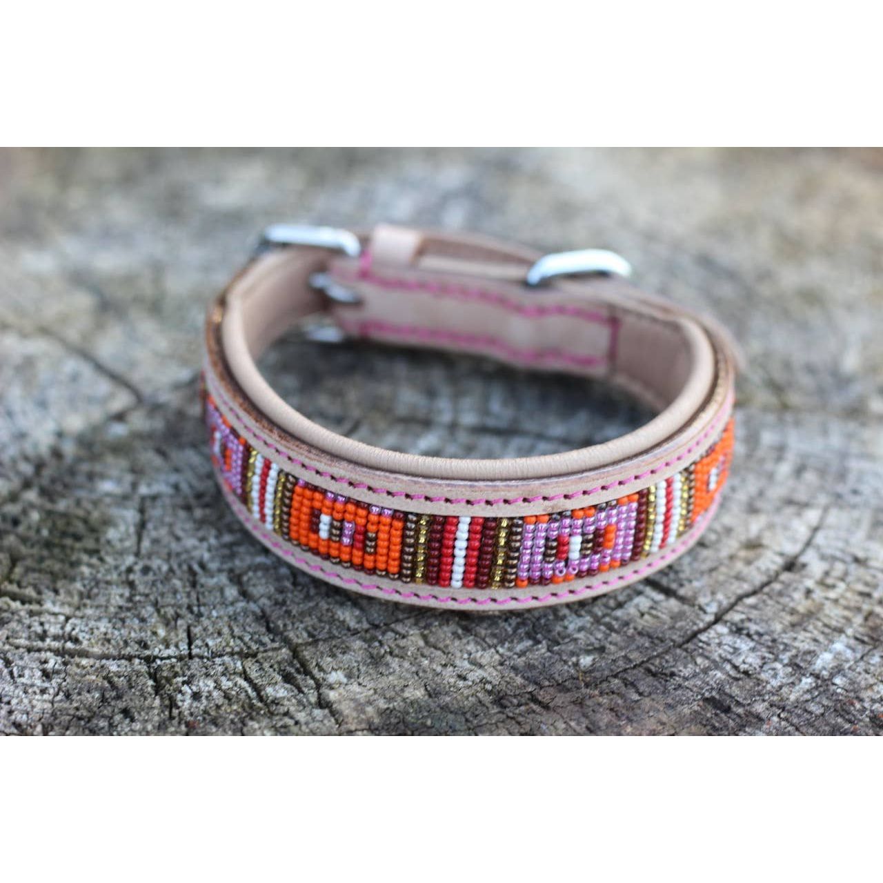 Kay-line Leather dog collar PINK MAASAI
