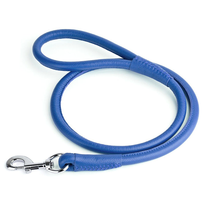 Dogline Round Leather Leash- Royal Blue