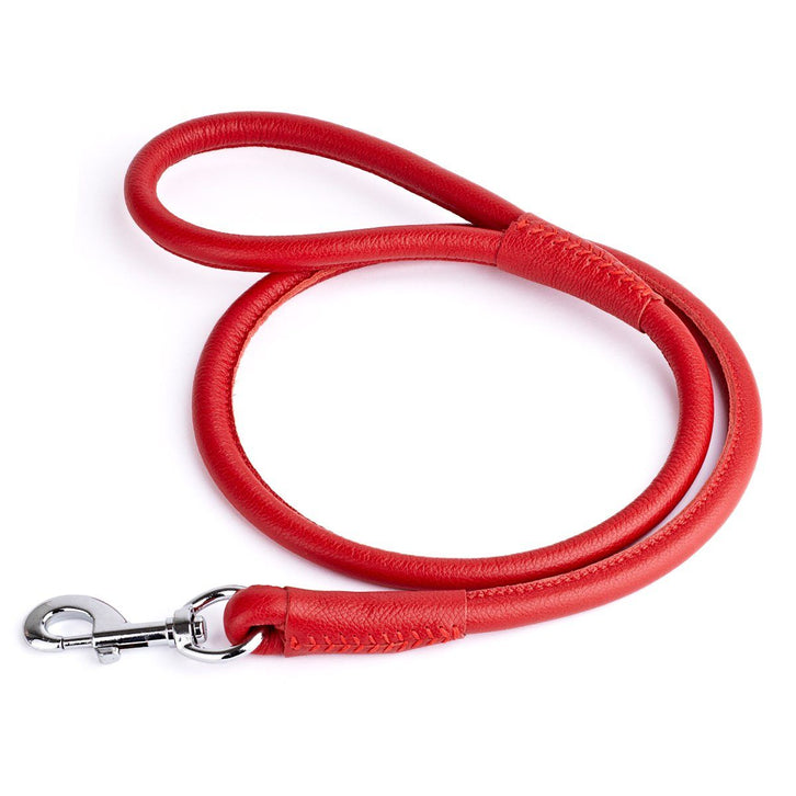 Dogline Round Leather Leash- Red