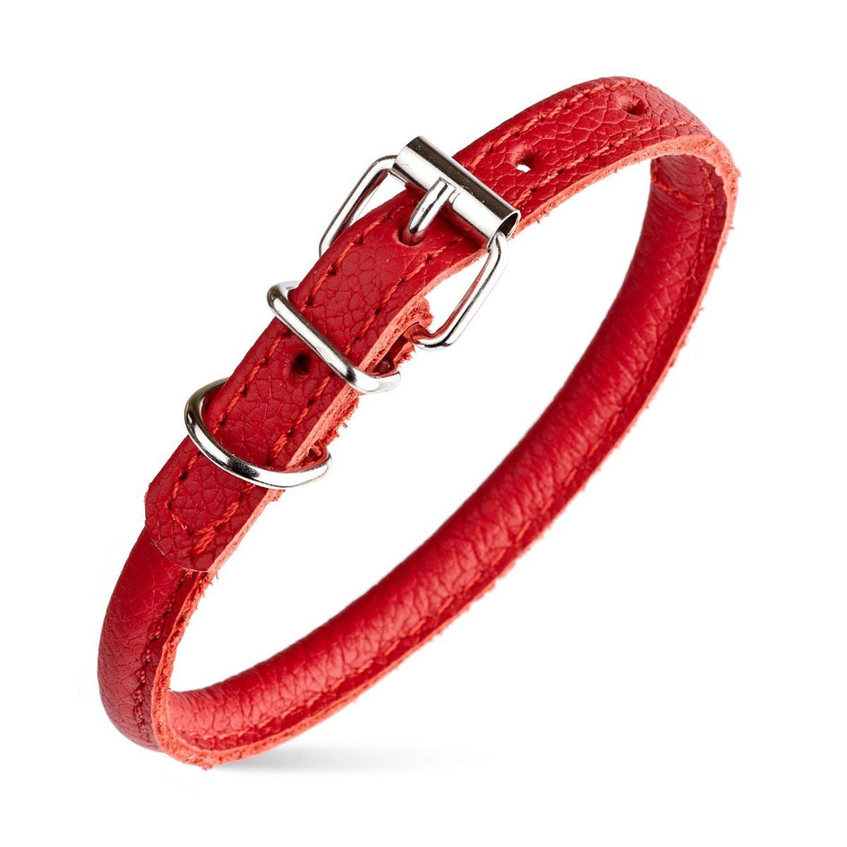Dogline Round Leather Collar- Red
