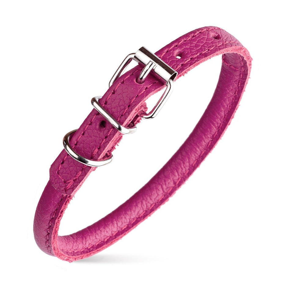 Dogline Round Leather Collar- Pink