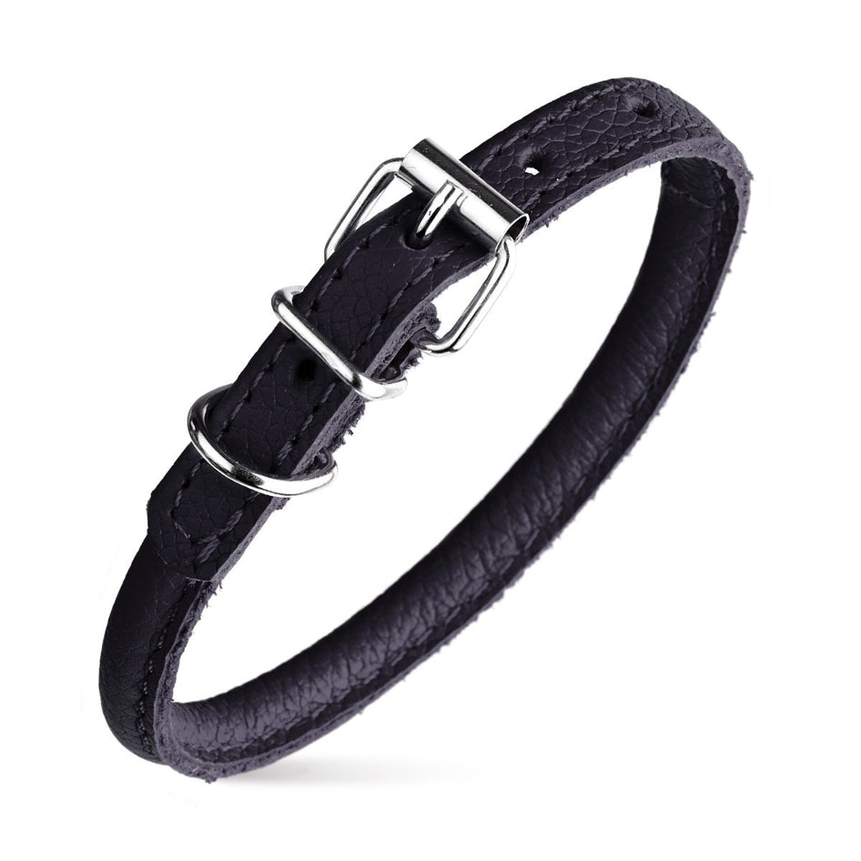 Dogline Round Leather Collar- Black