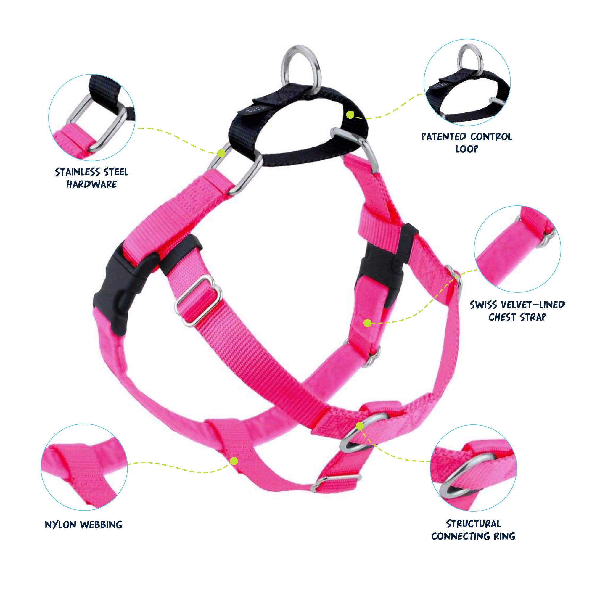2 Hounds Design Freedom No-Pull Dog Harness with Leash - Hot Pink