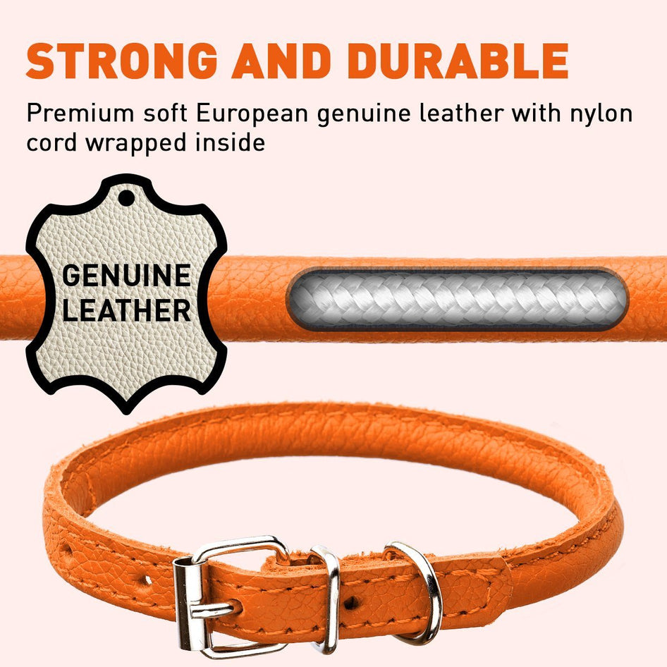 Dogline Round Leather Collar- Beige