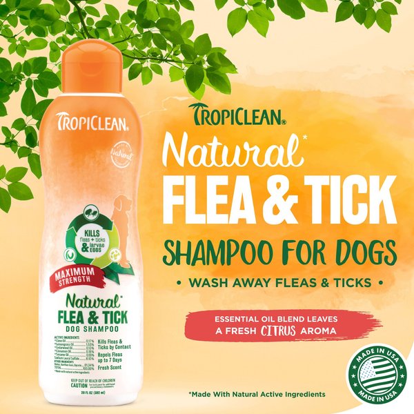 TropiClean Natural Flea & Tick Shampoo 20oz Max Strength