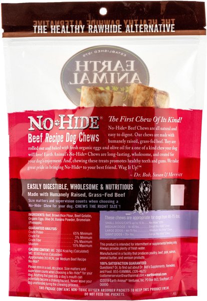 Earth Animal Dog No Hide Beef Chews 4" 2-Pack