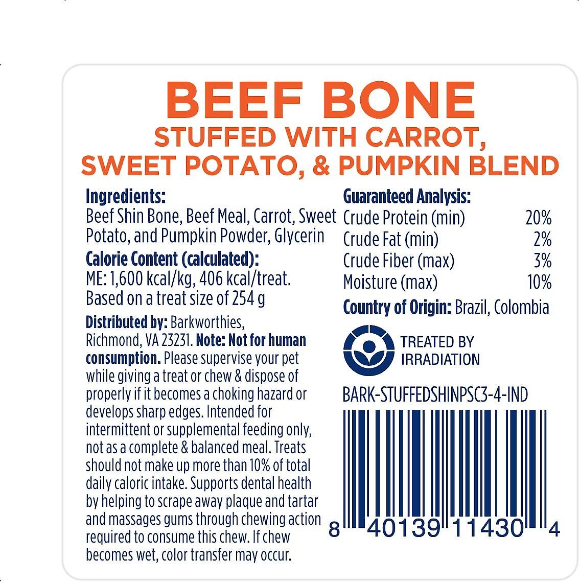 Barkworthies Dog Shin Bone Pumpkin, sweet potato & carrots blend 3-4 Inches