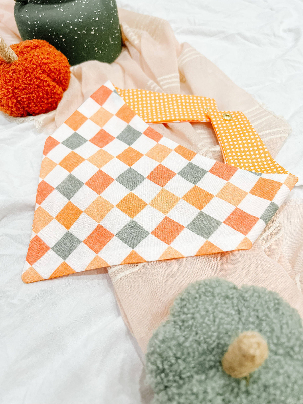 Stellaloo Fall Checkered Snap-On Reversible Dog Bandana