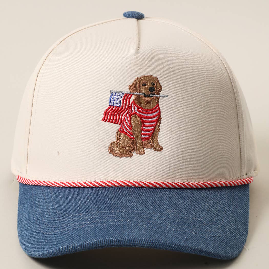 Golden Retriever USA Flag Denim Brim Trucker Hat