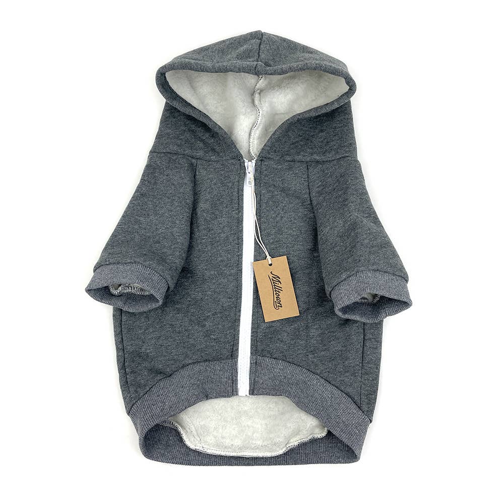 Milltown Brand Dog Zip Up Hoodie  - Charcoal Grey