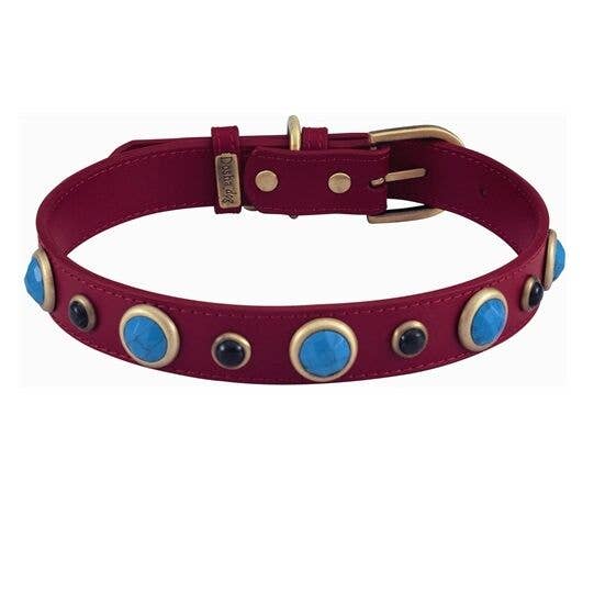 Dosha DogImperial Dog Collar/Leash -  Red, Turquoise, Onyx Gemstones