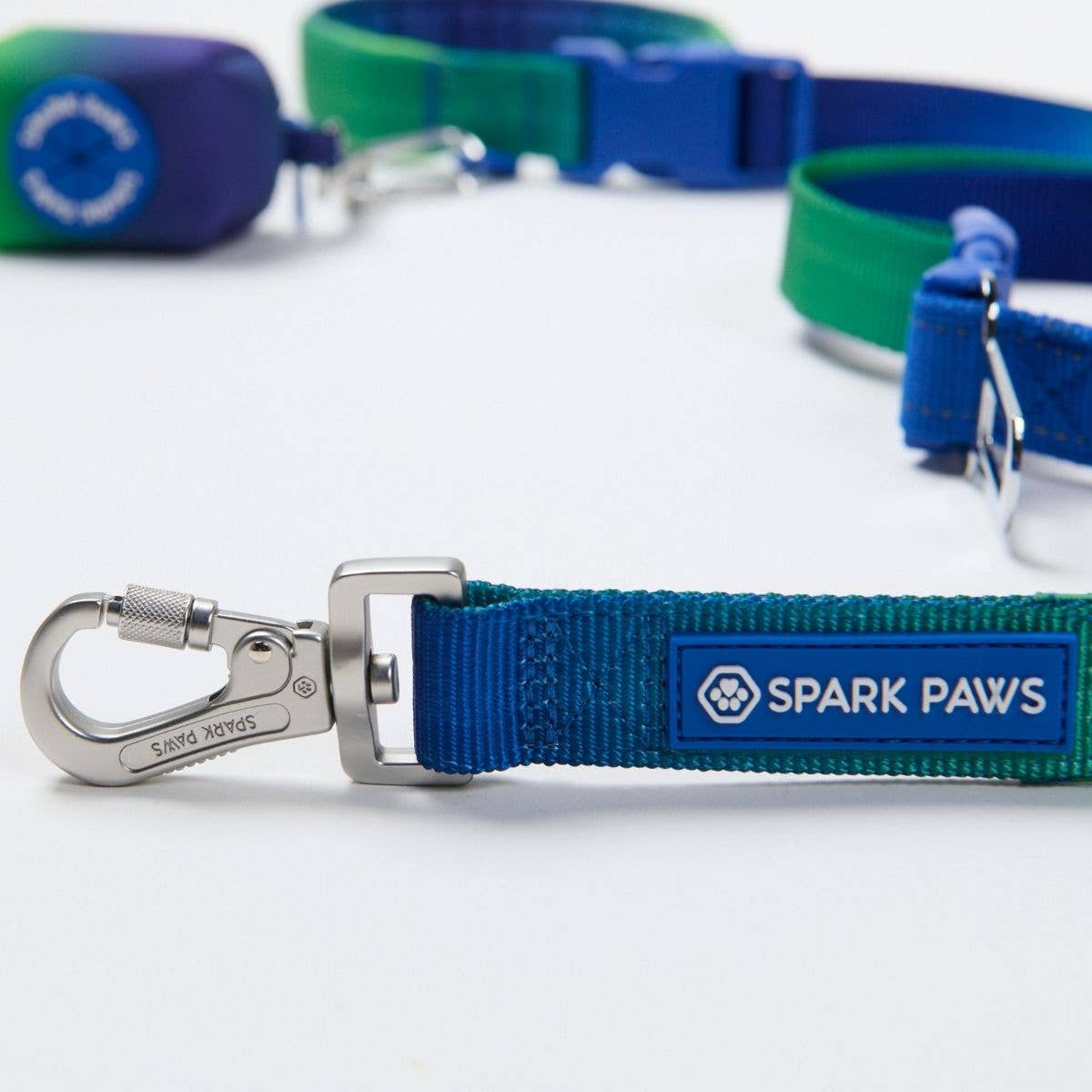 Spark Paws Multipurpose Seatbelt Handsfree Leash & Poop Bag Holder Set - Lime Wave