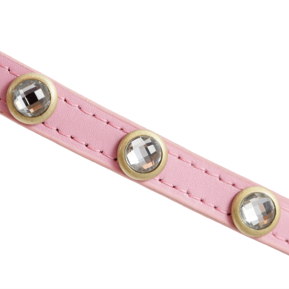 Dosha Dog Mini Diamond Dog Collar/Leash - Pink, Rhinestones