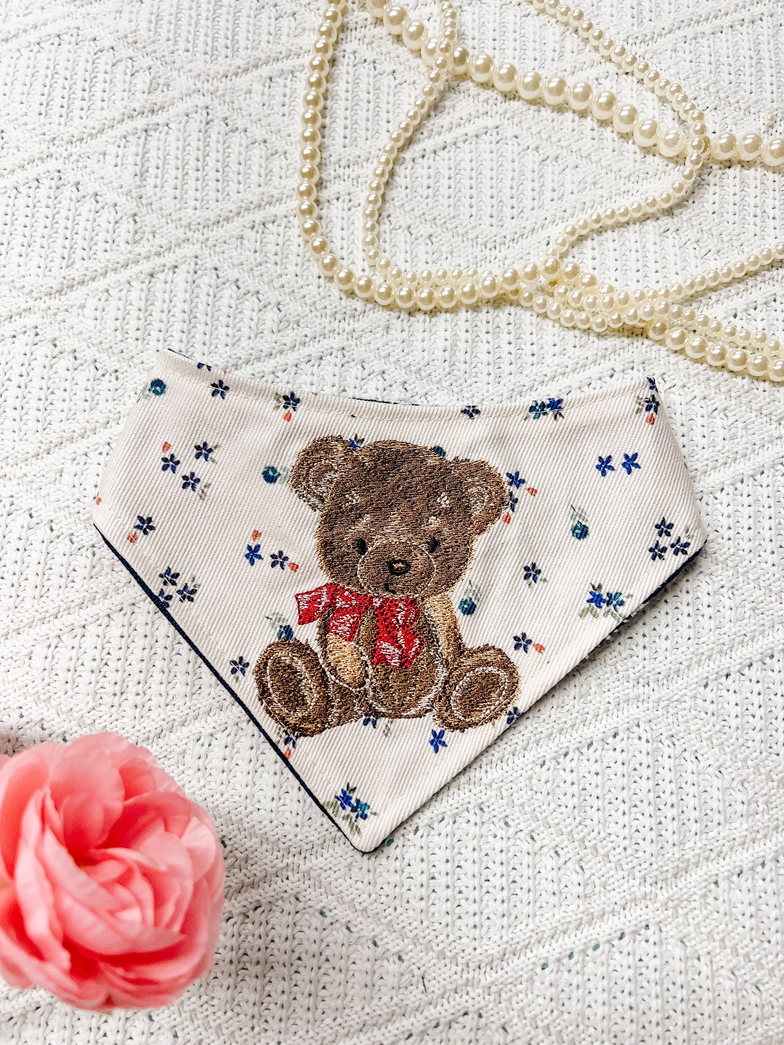 StellaLoo Embroidered Bear Denim Snap-On Reversible Bandana