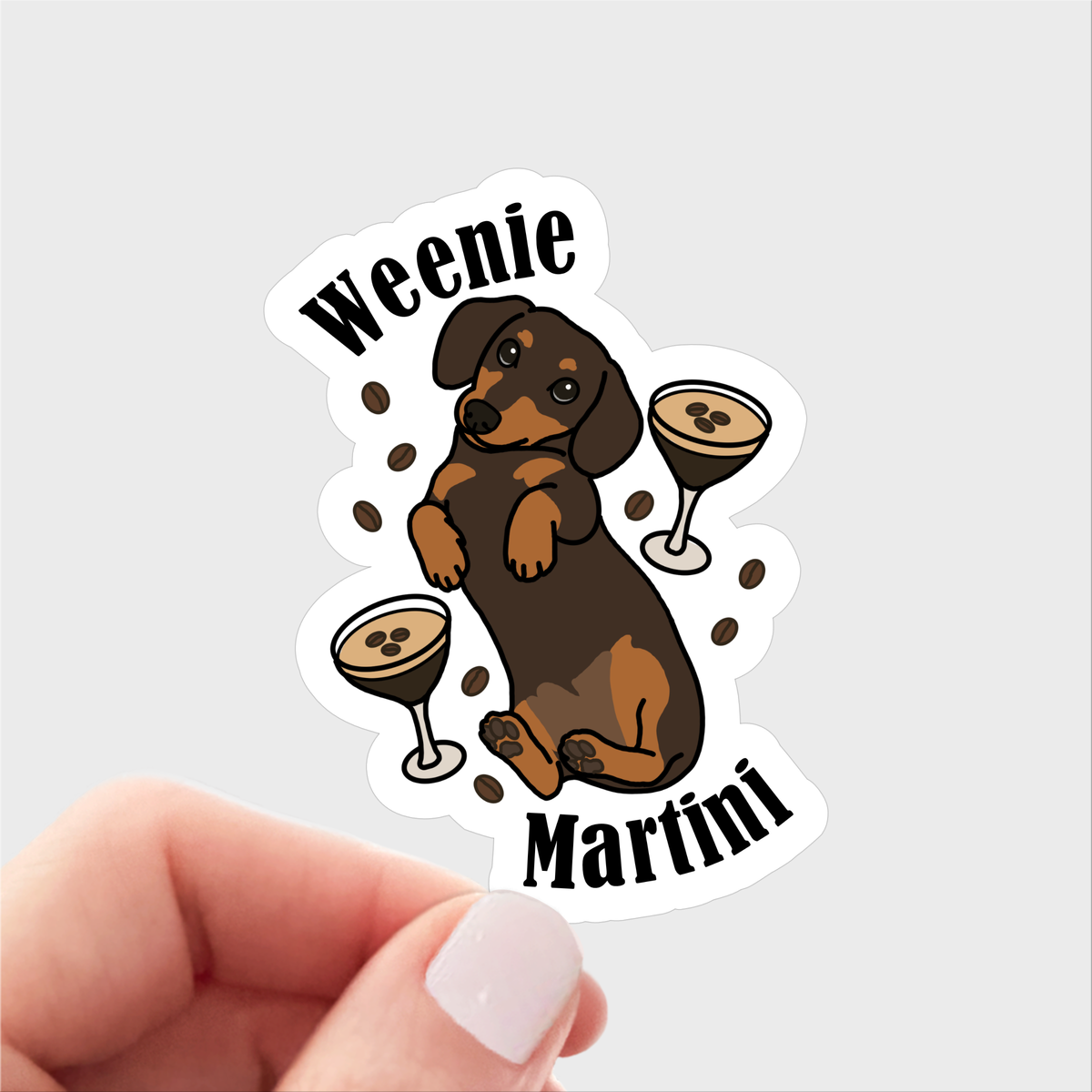 Weenie Martini Sticker - dog, pet, adopt, cute, coffee