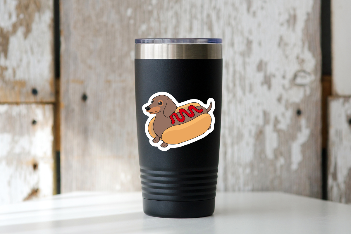 Hot Diggity Dog Sticker -  hot dog, yummy, pet, adopt, food