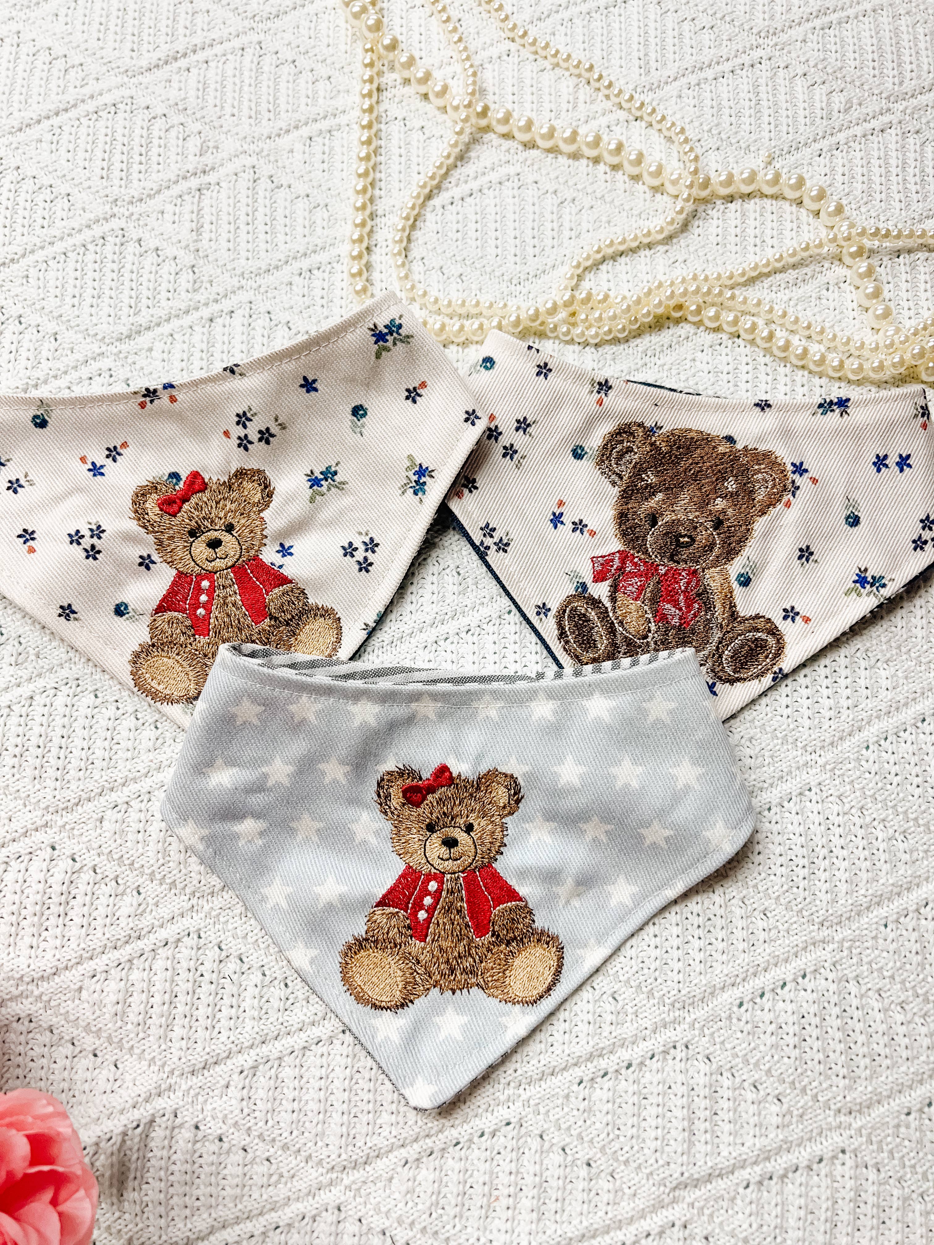 StellaLoo Embroidered Bear Denim Snap-On Reversible Bandana