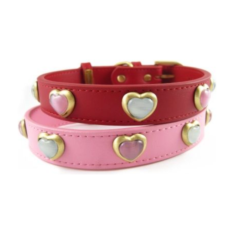 Dosha Dog Heart Dog Collar/Leash -  Pink, Cat Eye Gemstones