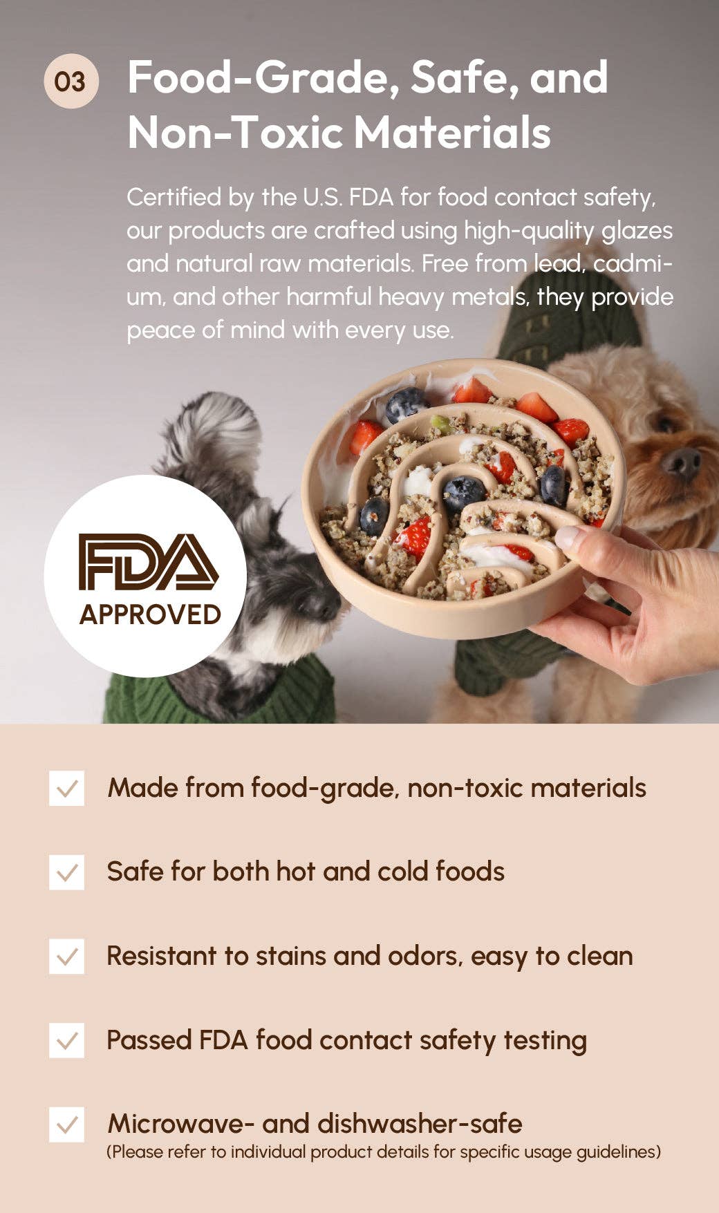 Pehom Wave Slow Feeder Dog Bowls - Beige