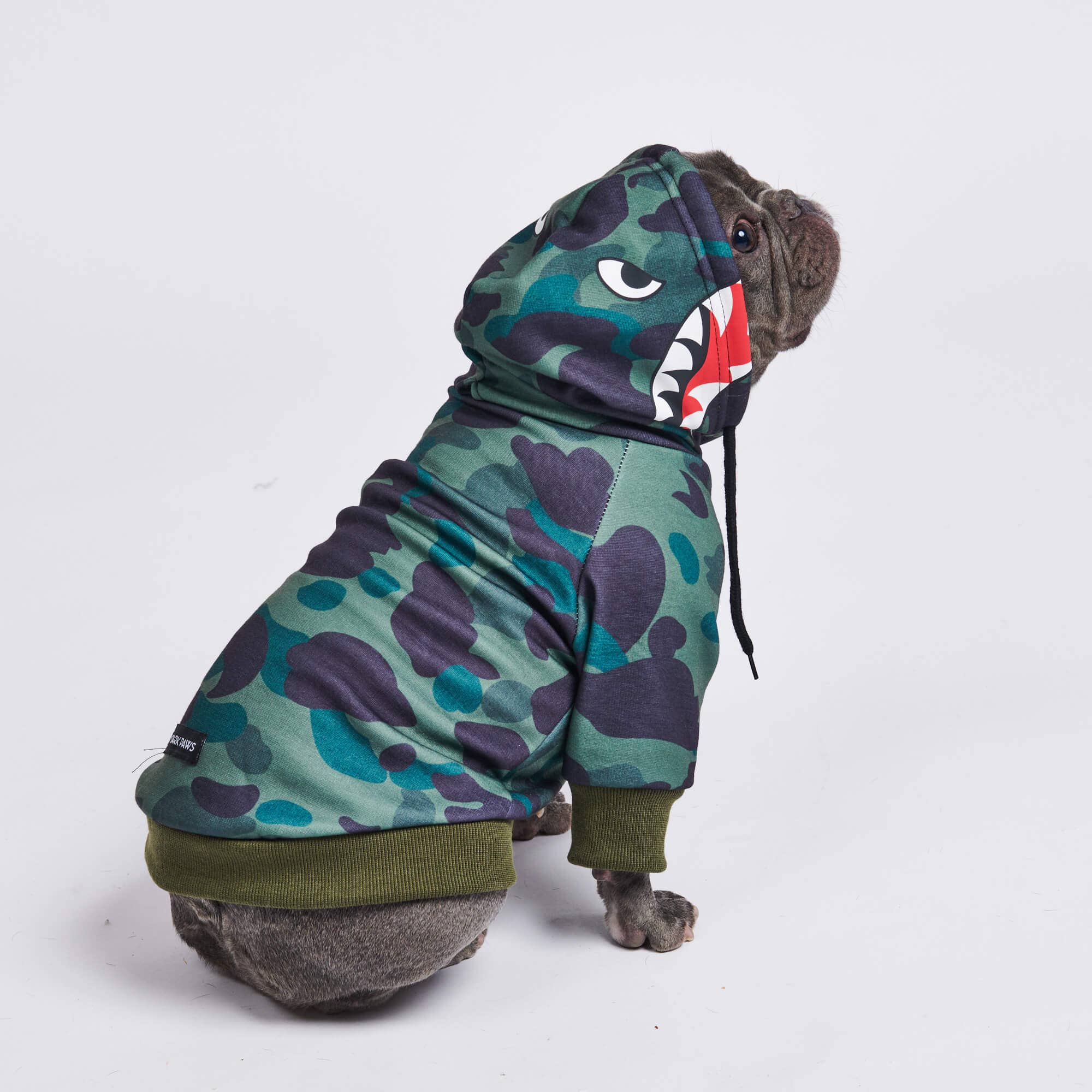 SparkyPaws Shark Monster Dog Hoodie - Green Camo