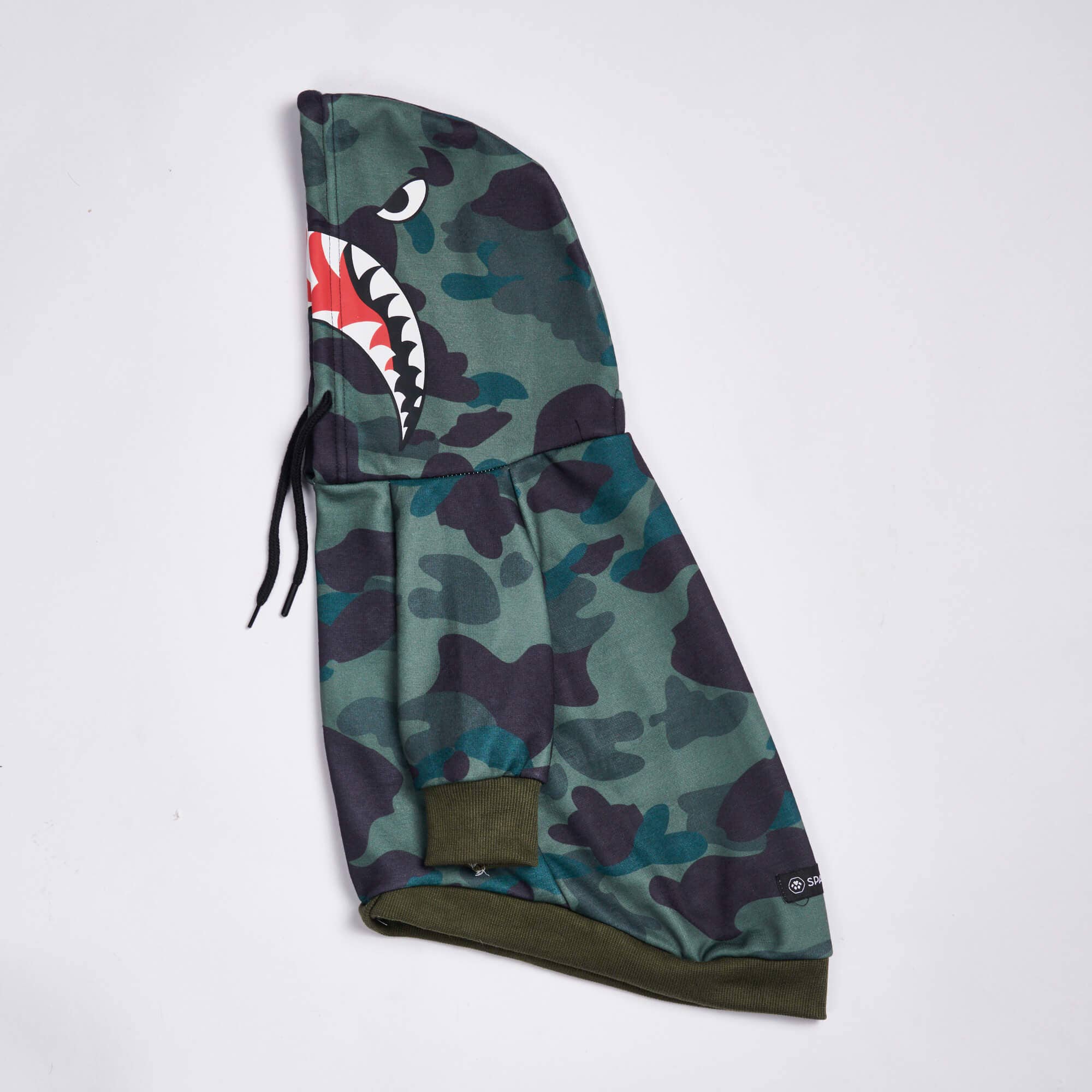 SparkyPaws Shark Monster Dog Hoodie - Green Camo