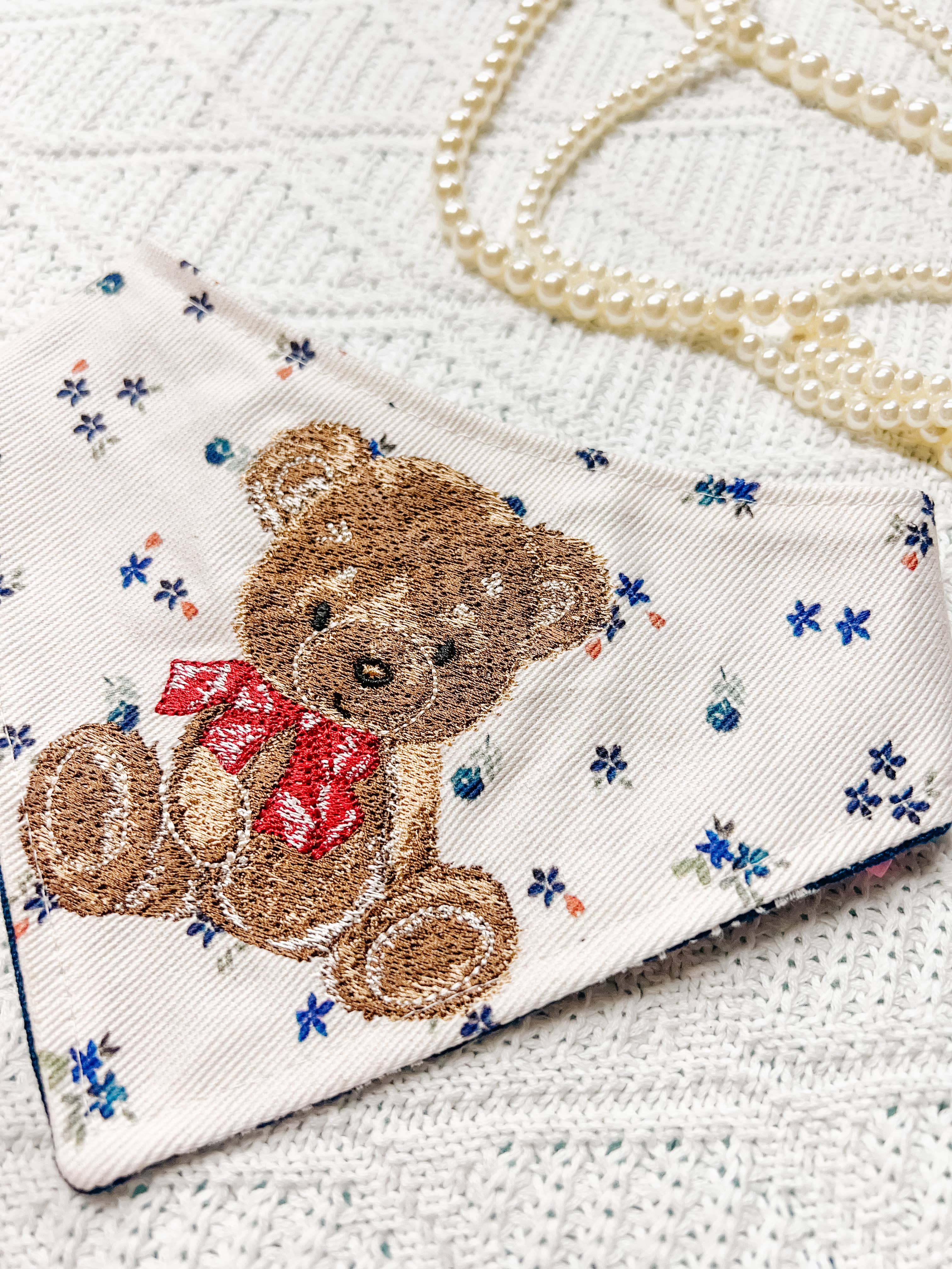 StellaLoo Embroidered Bear Denim Snap-On Reversible Bandana