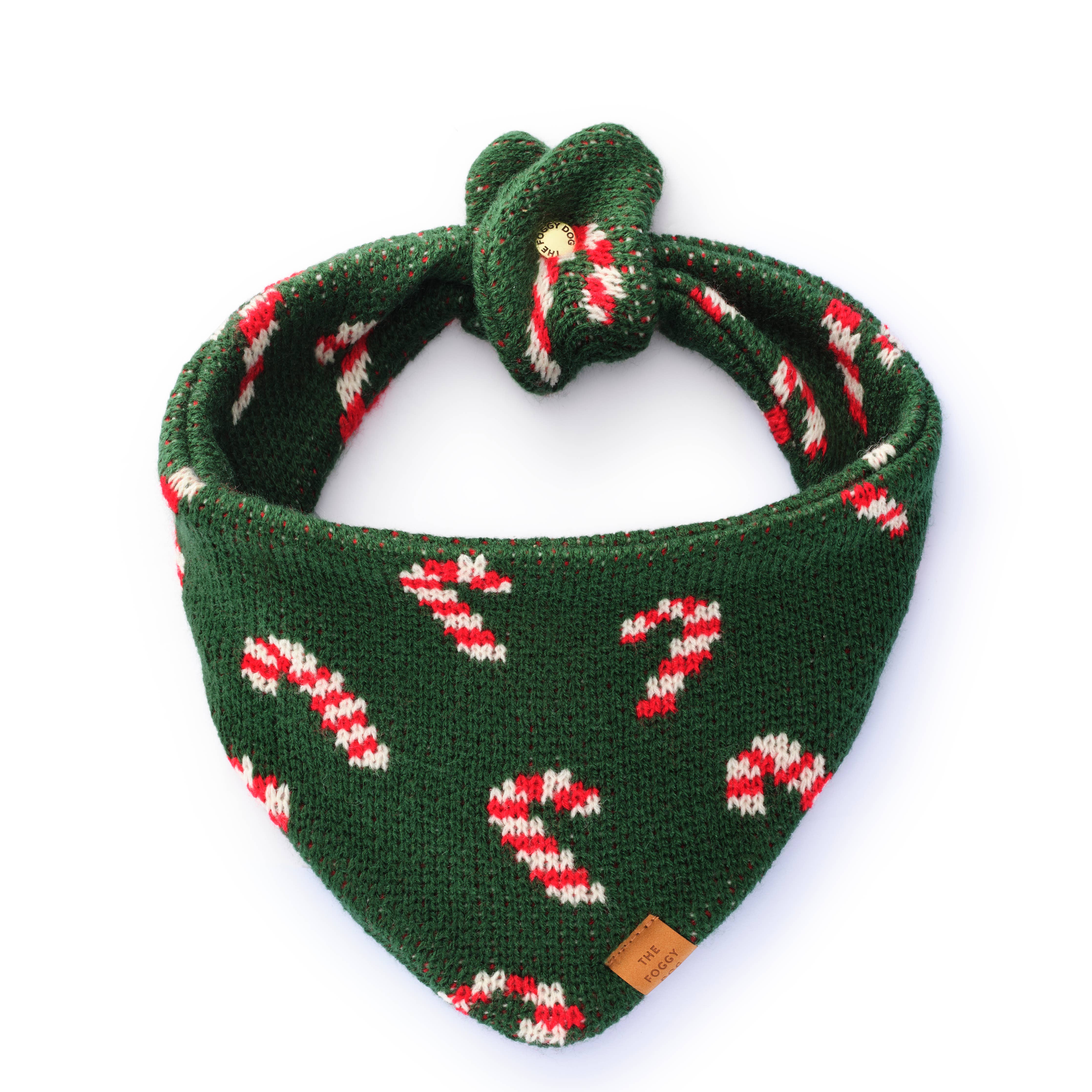 Candy Cane Knit Holiday Dog Bandana