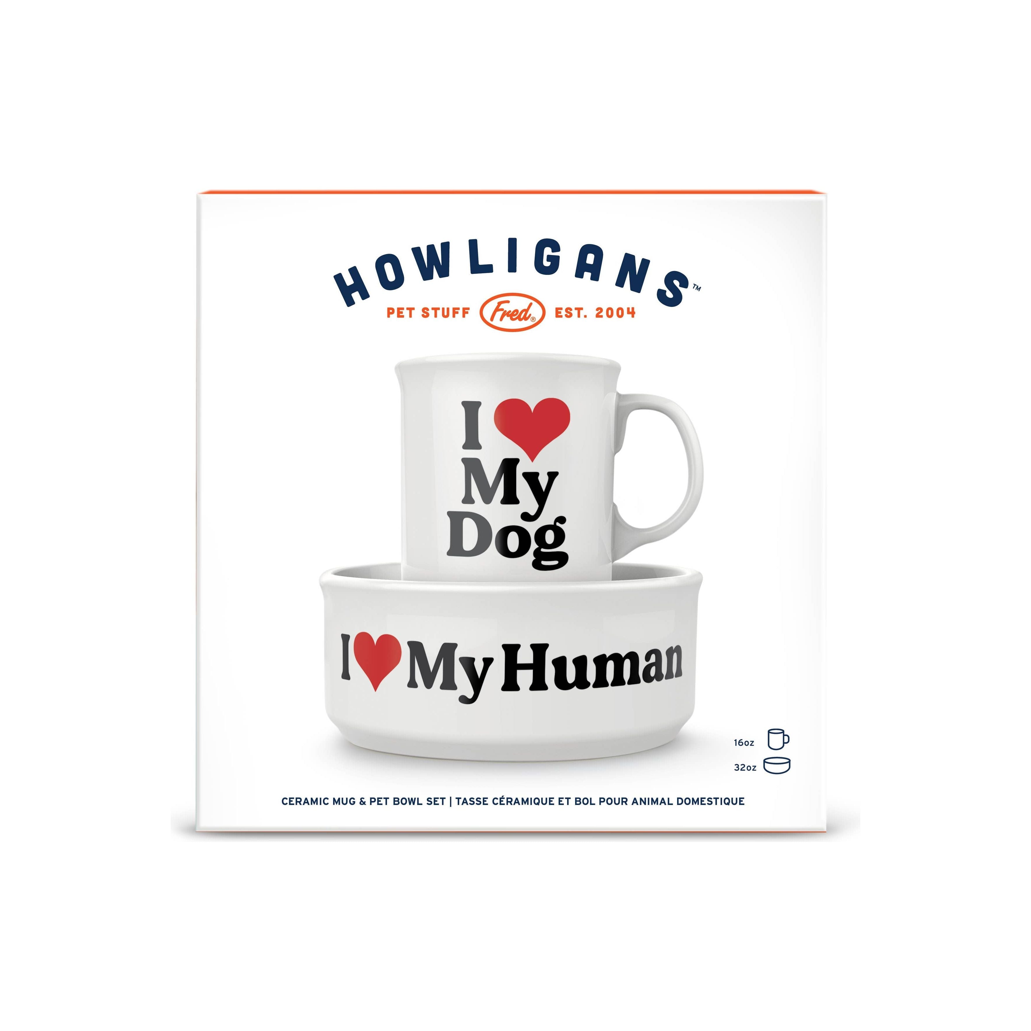 Fred & Friends Howligans - Mug+Dog Bowl - I Heart My Dog