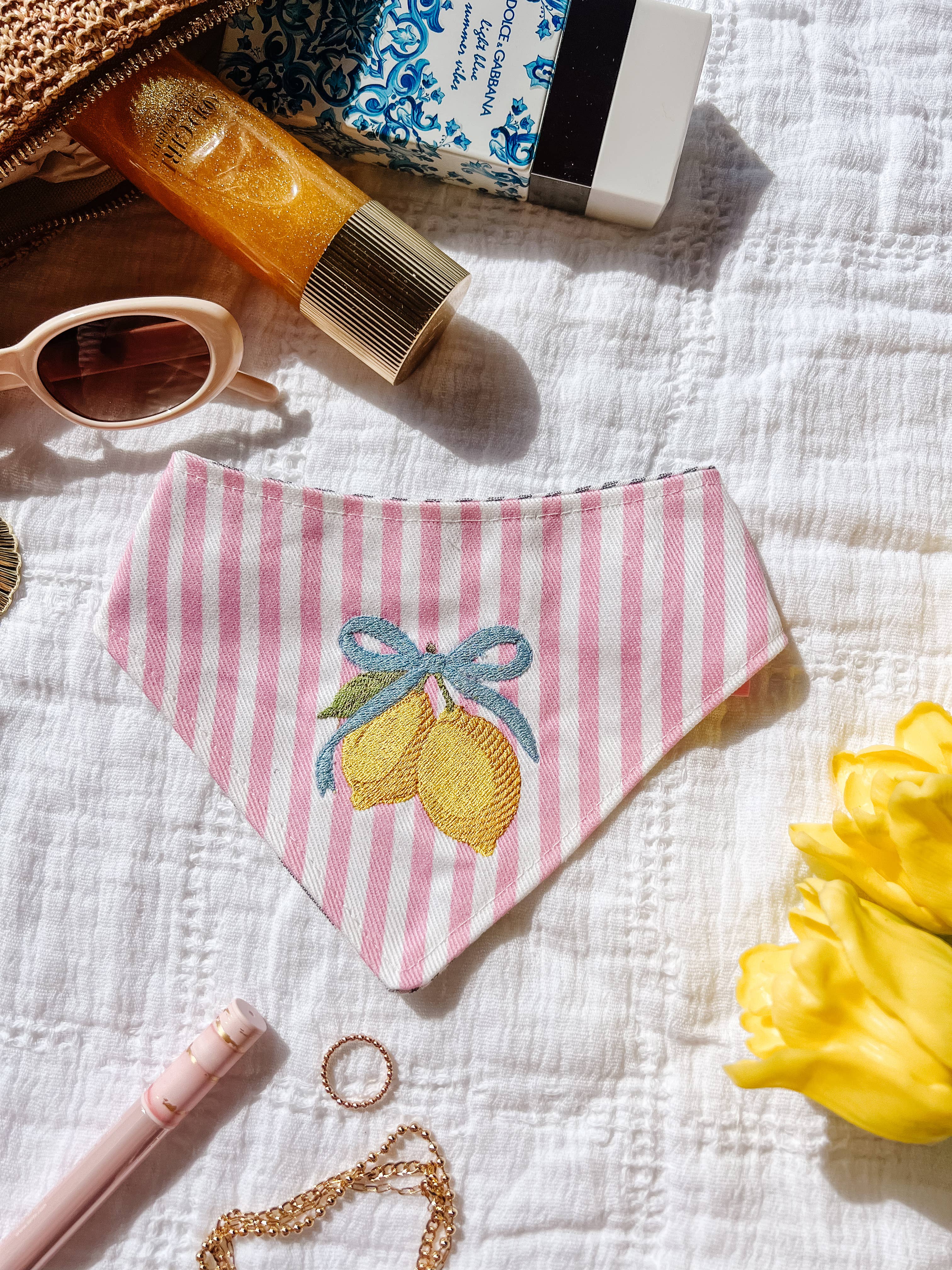 Stellaloo Lemon Denim Snap-On Reversible Bandana 