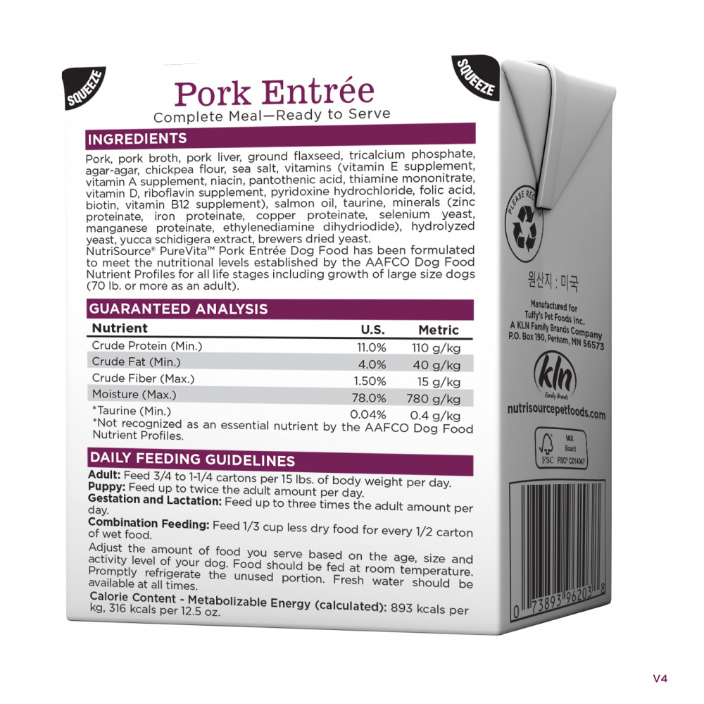 PURE VITA DOG PORK GF TETRA PAK 12.5OZ