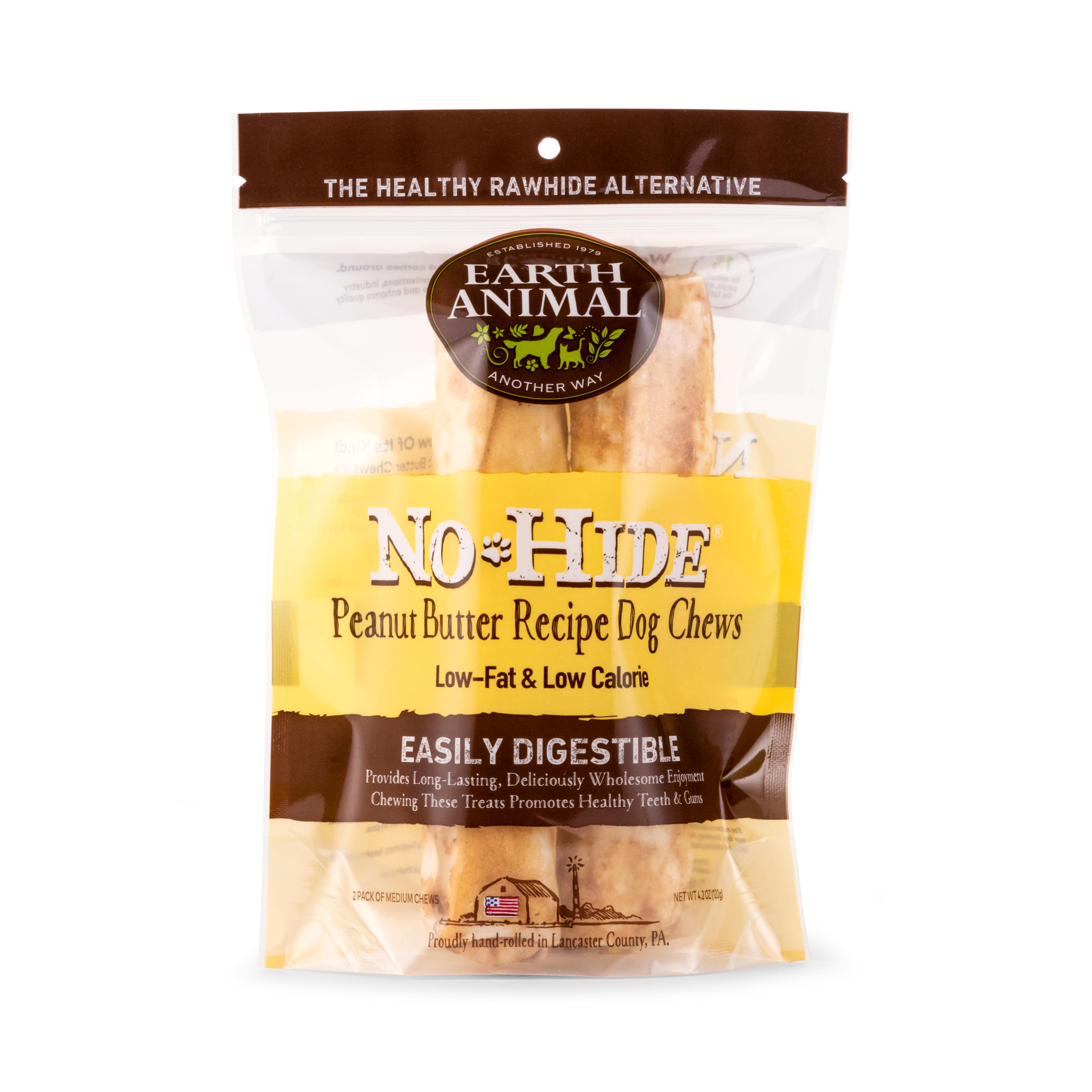 Earth Animal Dog No Hide Peanut Butter Chews 7" 2-Pack