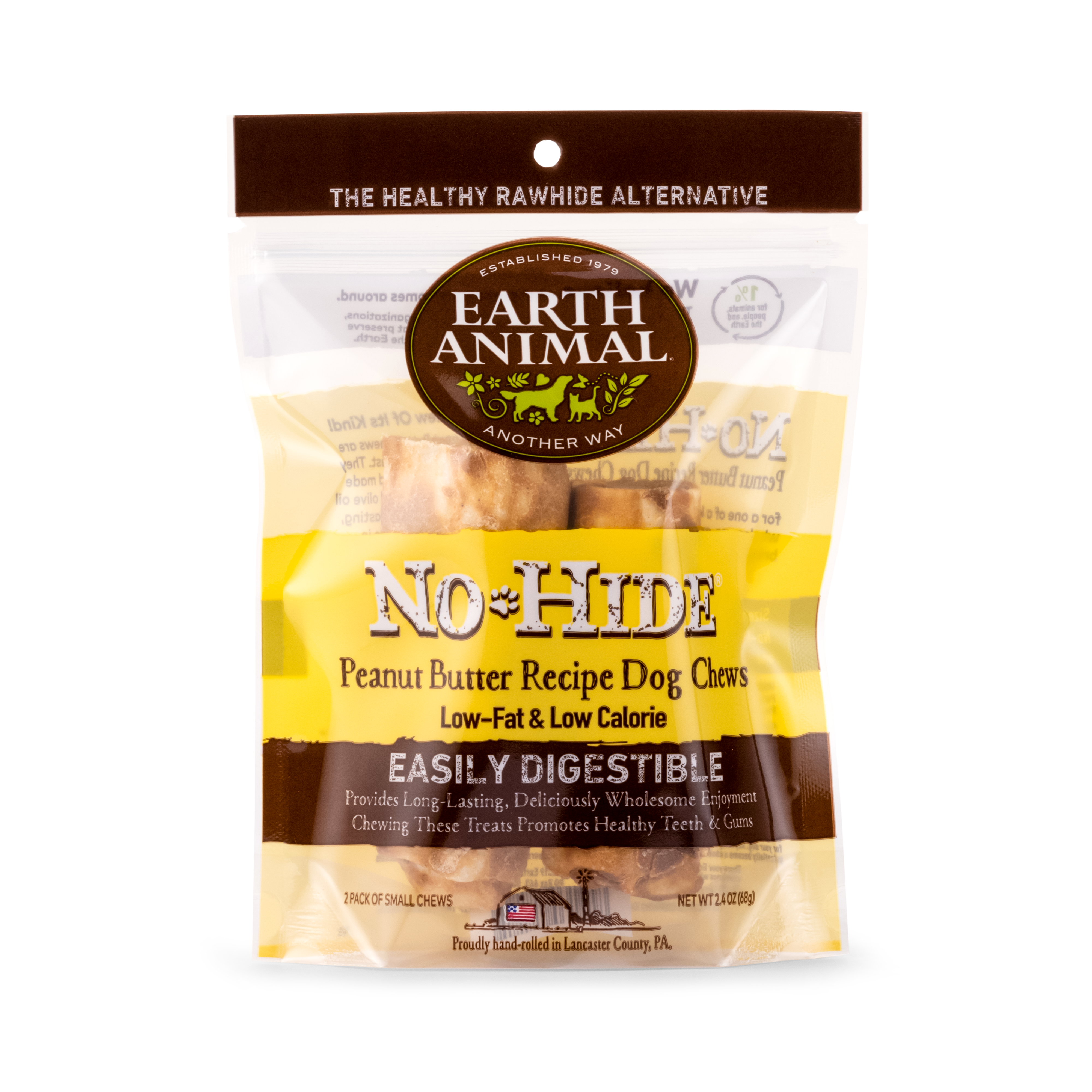 Earth Animal Dog No Hide Peanut Butter Chews 4" 2-Pack
