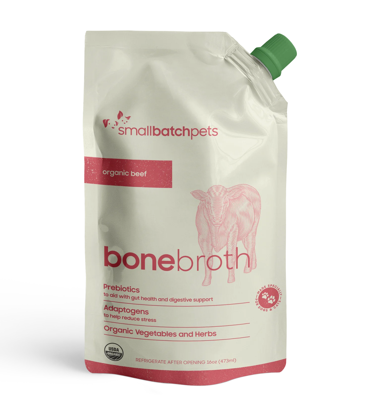 Smallbatch Dog Cat Bone Broth Beef Organic Pouch 16oz