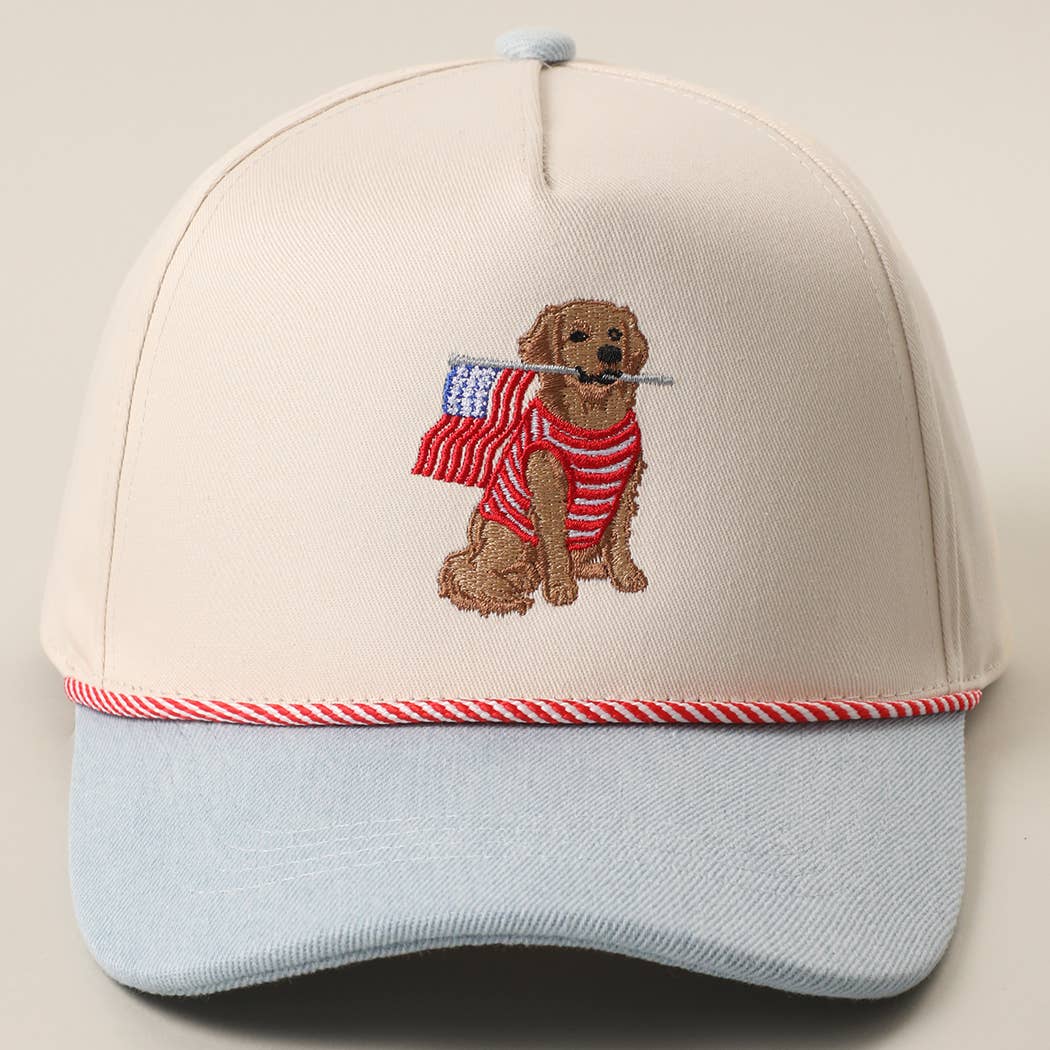 Golden Retriever USA Flag Denim Brim Trucker Hat