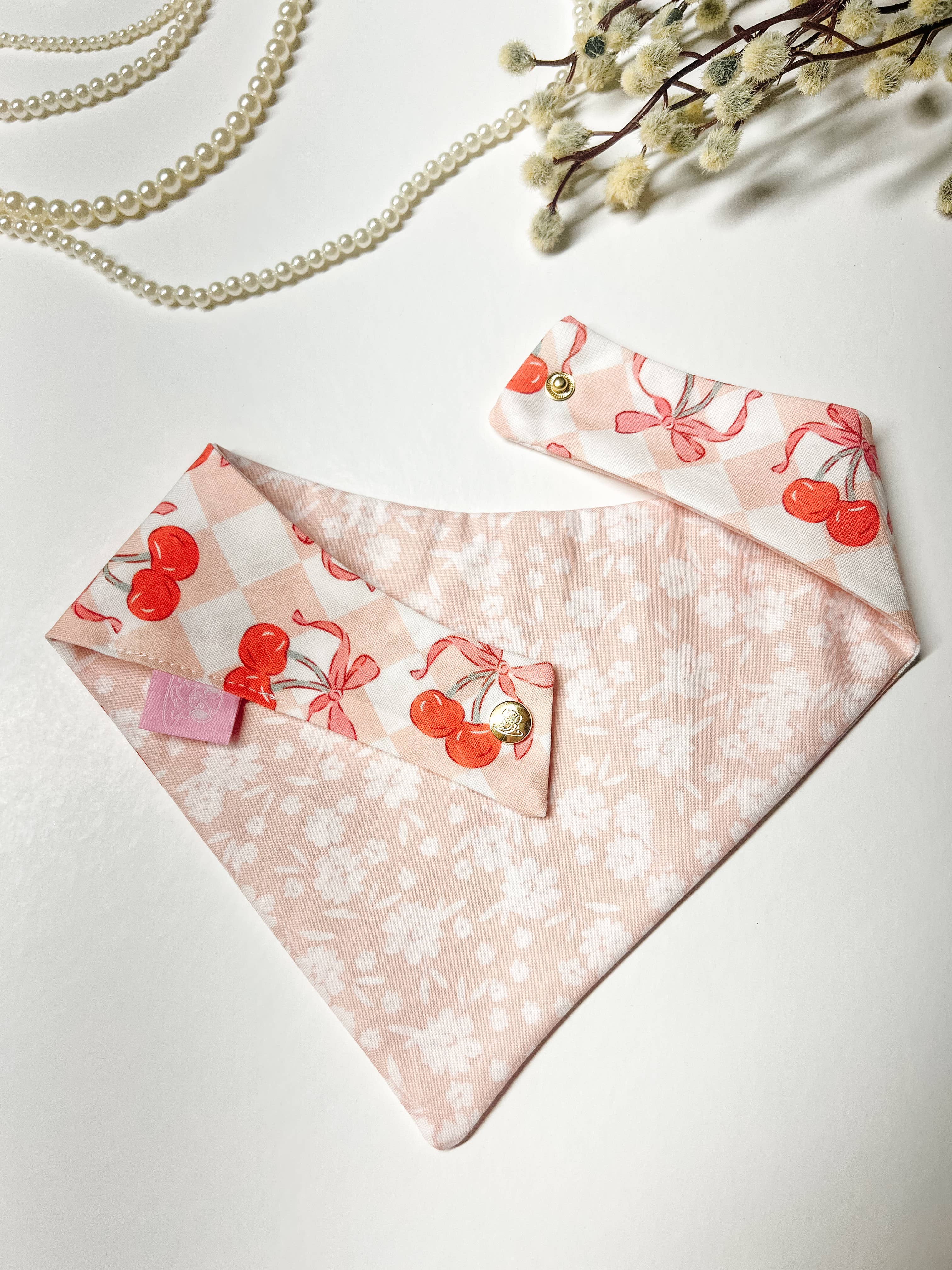 Stella Loo Coquette Cherry Snap-On Reversible Bandana
